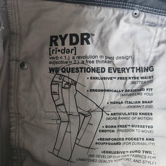 Kuhl Men's RYDR Hiking Pants Size 34 X 32 Black N Blue - Picture 3 of 6